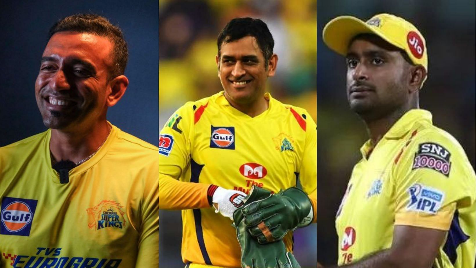 Robin Uthappa, MS Dhoni, and Ambati Rayudu (from left to right).