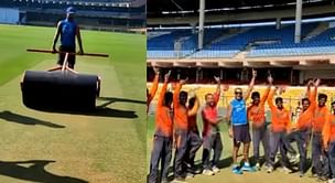 [WATCH] Shikhar Dhawan rolls the pitch, does thigh-five celebration with groundsmen
