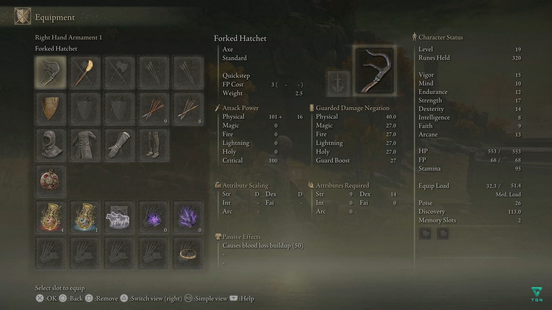 Forked Hatchet is a really good axe for blood loss status effect builds (Image via The Codebreak/Youtube)