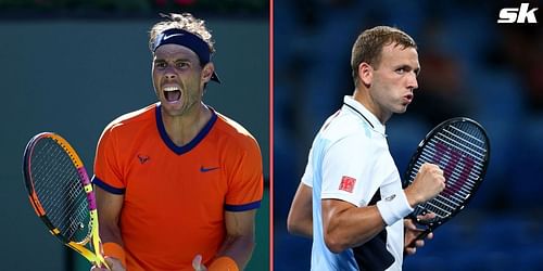 Rafael Nadal (L) and Dan Evans