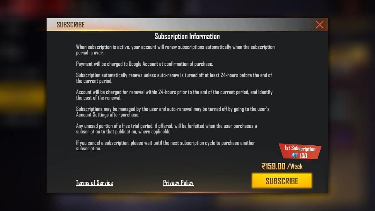 Important note for Free Fire MAX Weekly membership subscription (Image via Garena)