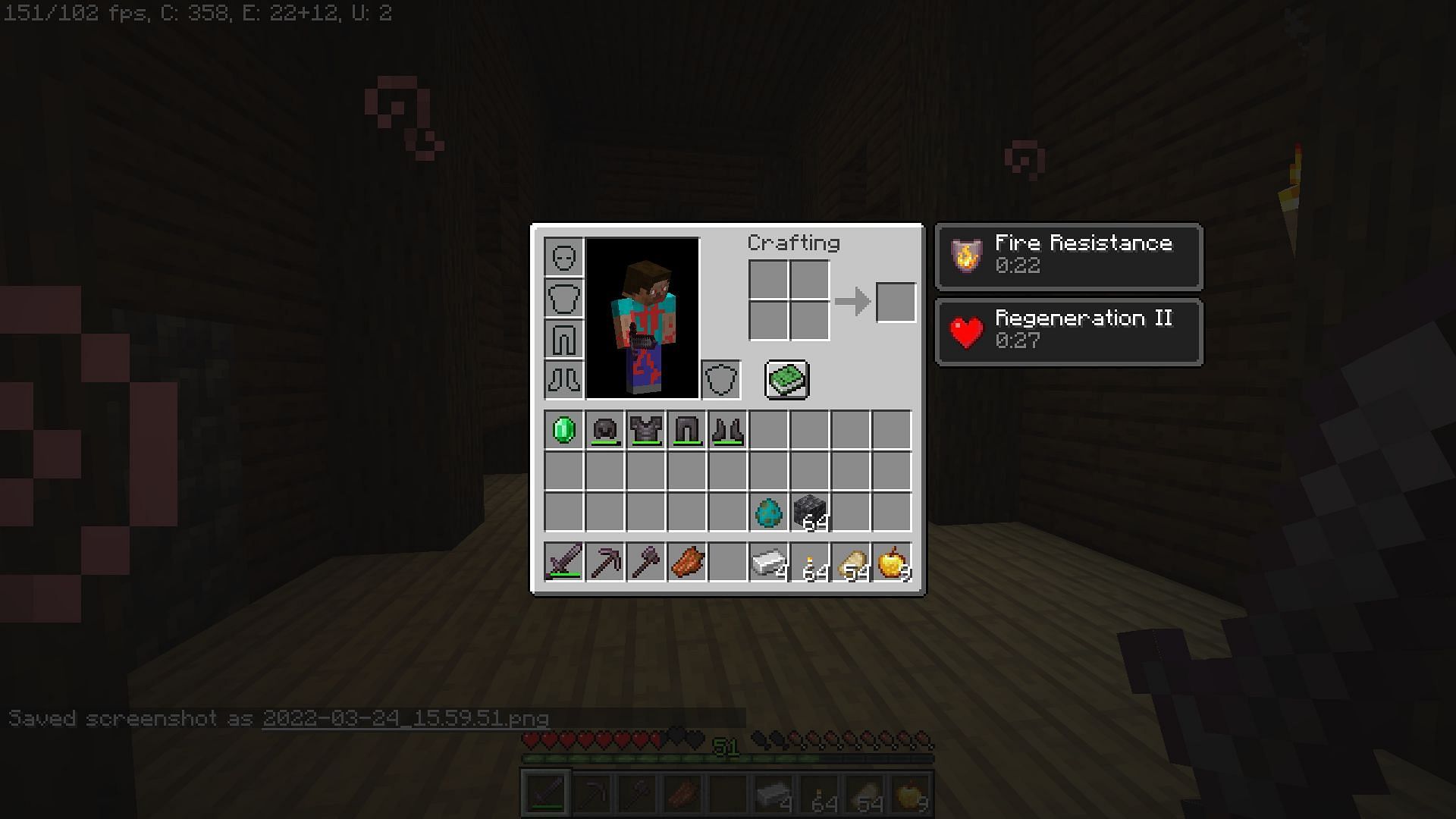 Regeneration and Fire resistance remain for 40 seconds (Image via Mojang Studios)
