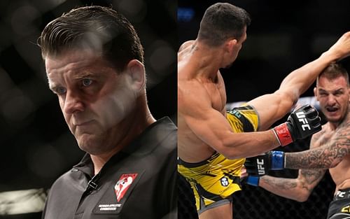 Marc Goddard (left); Rafael dos Anjos vs. Renato Moicano bout at UFC 272 (right)