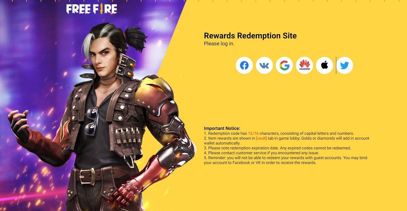 Official landing page to redeem Free Fire codes (Image via Garena)