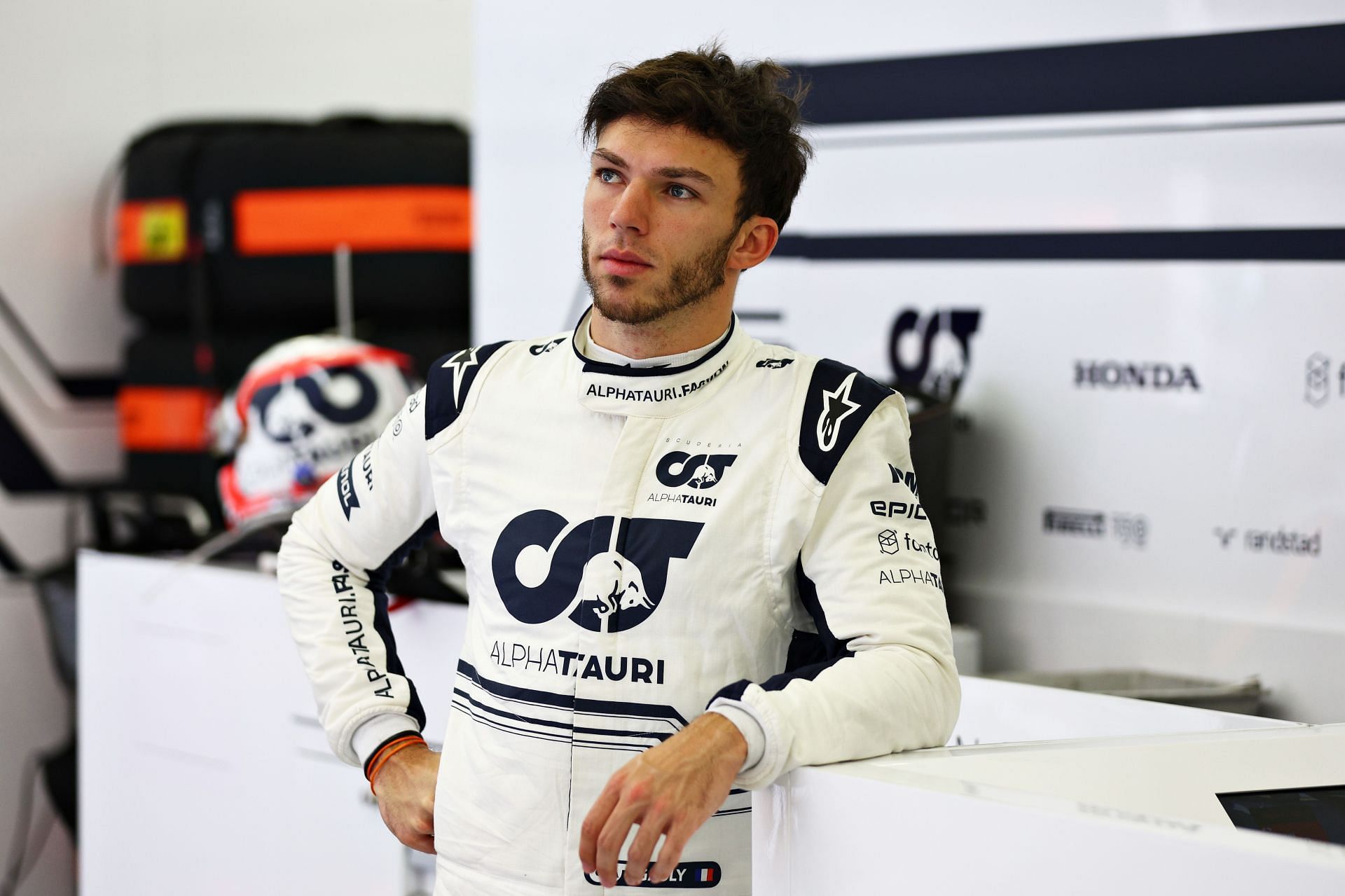 Pierre Gasly in the garage during Day 1 of F1 Testing in Bahrain (Photo by Lars Baron/Getty Images)