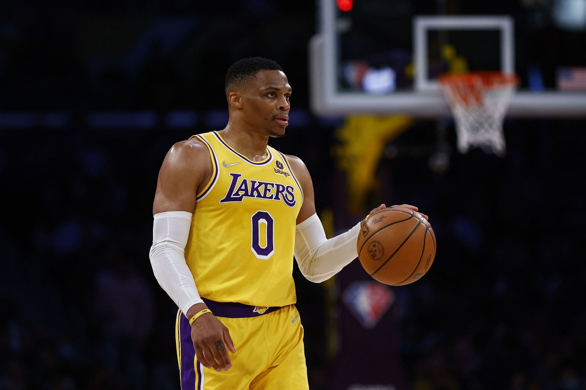 Los Angeles Lakers Russell Westbrook with the ball