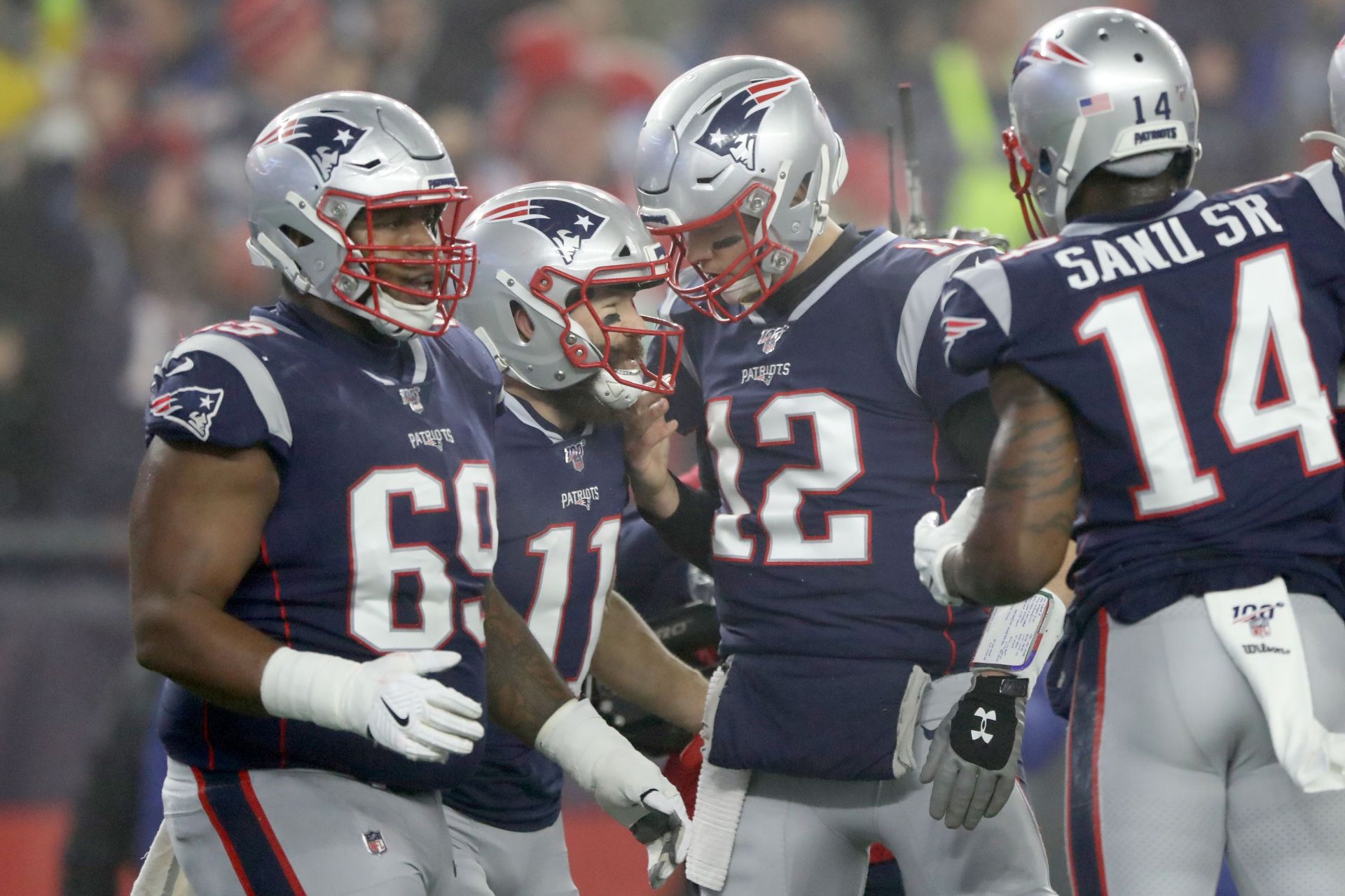 #12 Tom Brady and guard #69 Shaq Mason, reuniting in Tampa Bay