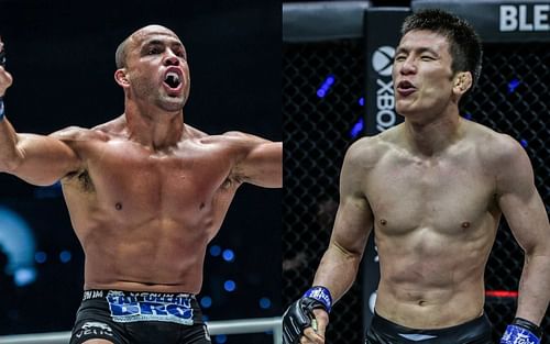 Shinya Aoki (right) doesn't mind facing Eddie Alvarez (left) for a third time. [Photos ONE Championship]