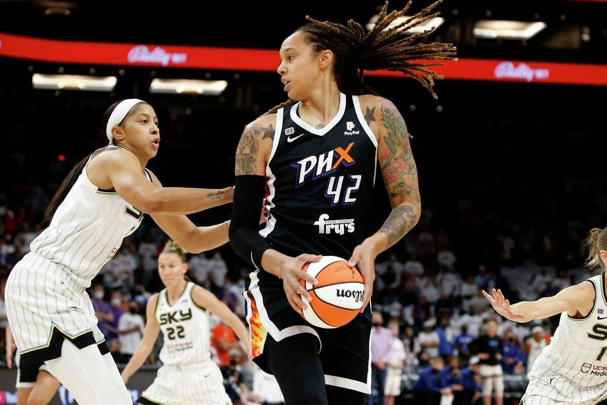 Griner of the Phoenix Mercury in action in the WNBA. [Photo: Houston Chronicle]