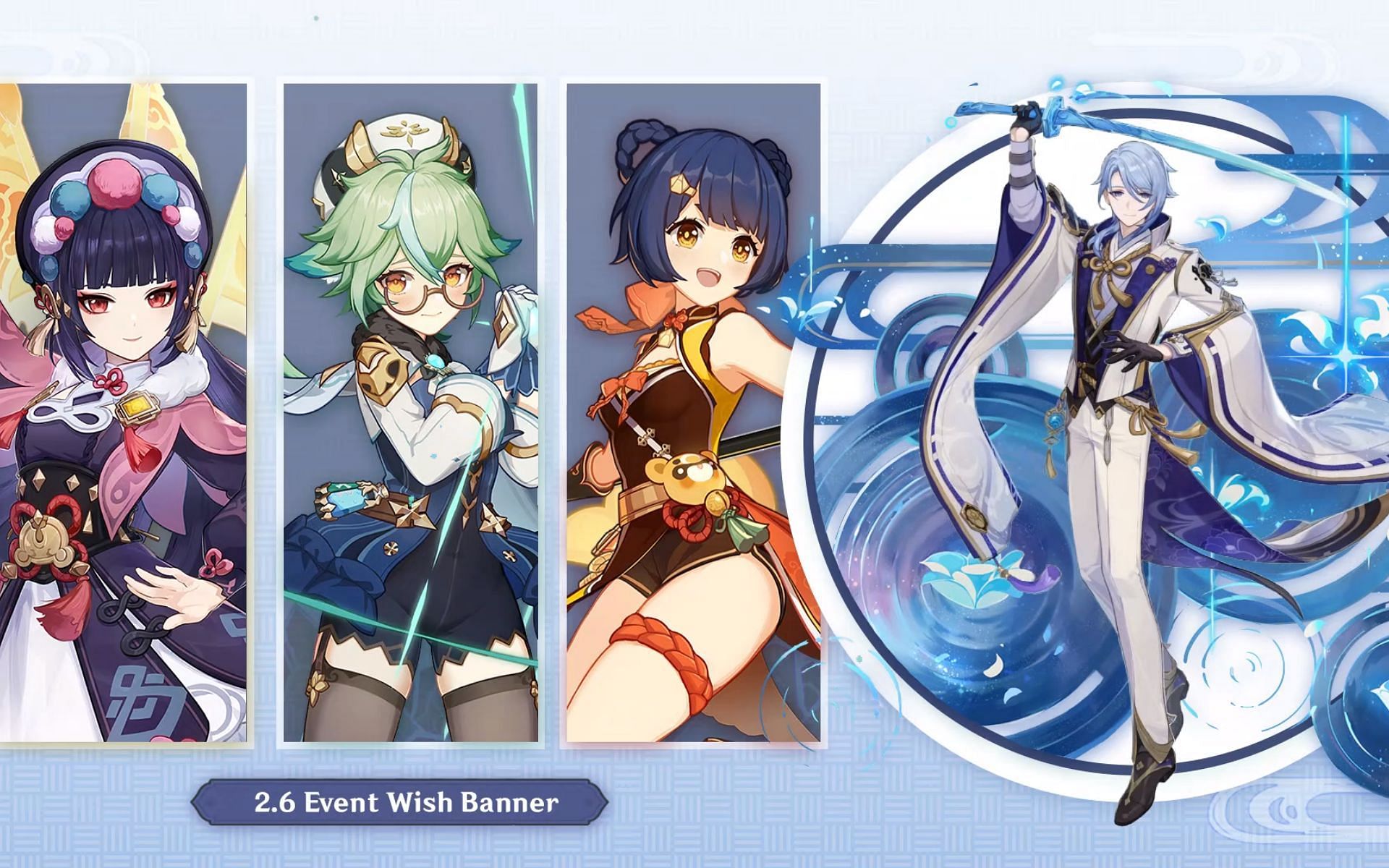 Yun Jin, Sucrose, and Xiangling are the 4-star characters in Ayato and Venti&#039;s Event Wishes (Image via genshinBLANK)