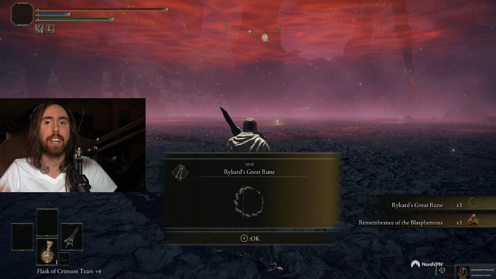 Streamer finally defeats Praetor Rykard in Elden Ring (Images via Asmongold/Twitch)