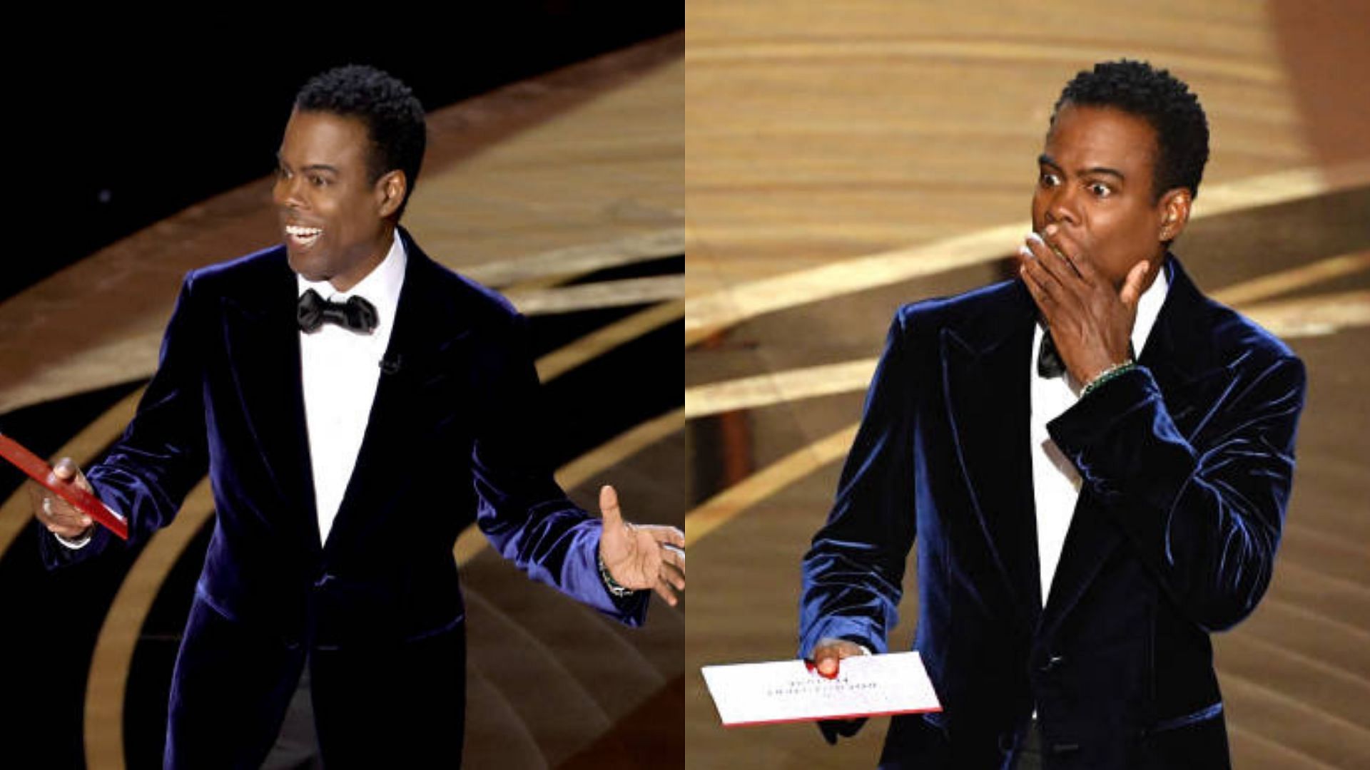 Chris Rock at the 2022 Oscars presenting the award for Best Documentary moments before the Will Smith fiasco (Image via  Neilson Barnard/Getty Images)