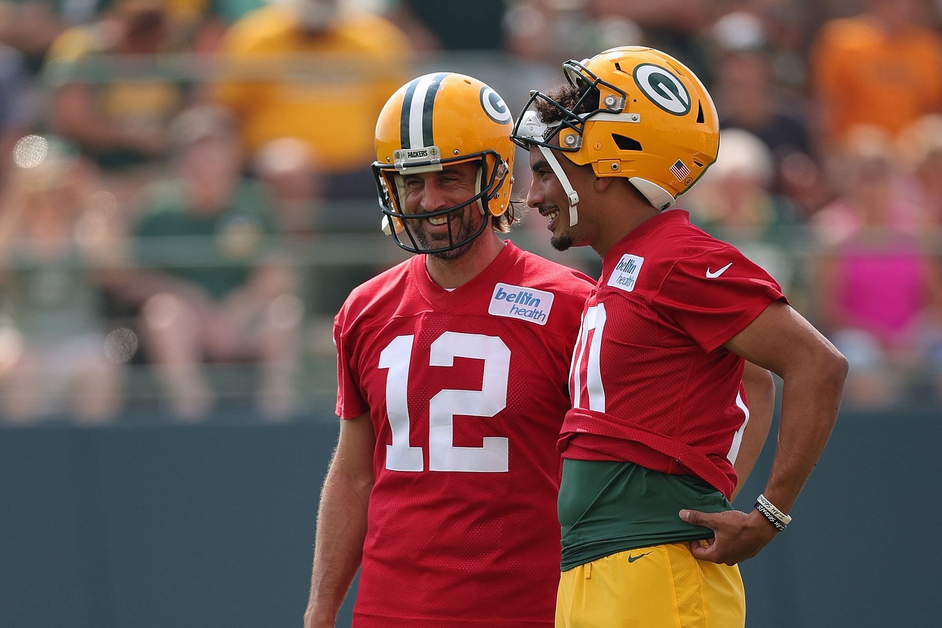 Green Bay Packers quarterbacks Aaron Rodgers and Jordan Love