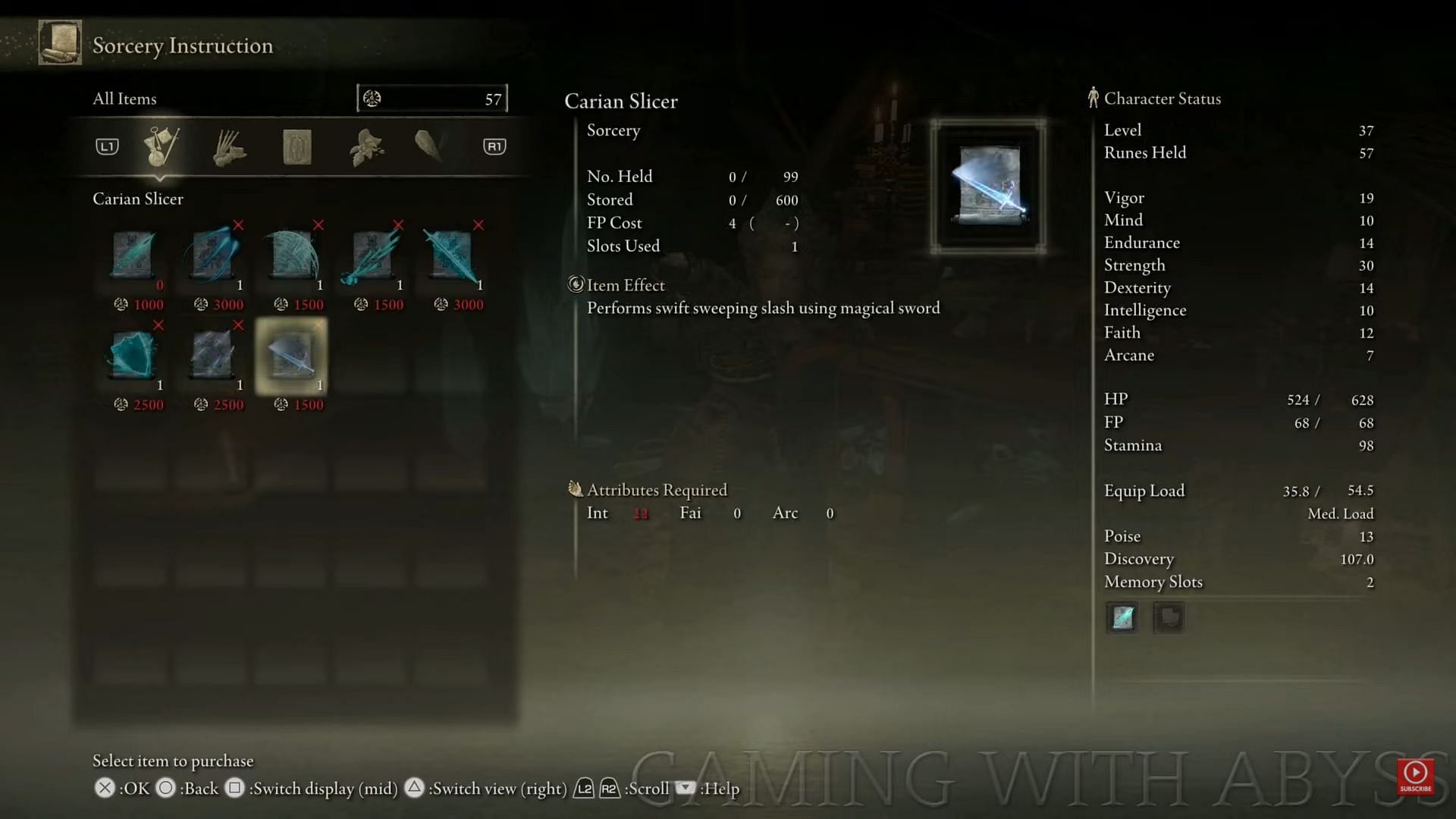 Carian Slicer is a great spell that does some really good damage to bosses (Image via Gaming with Abyss/Youtube)