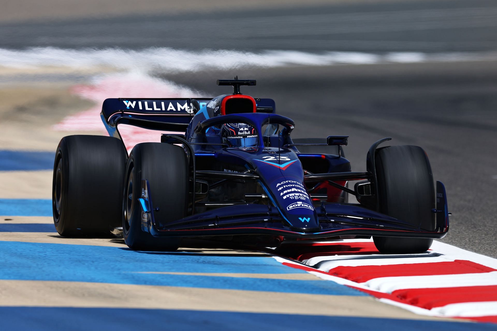 Alex Albon (#23) Williams FW44 running wide during pre-season testing in Bahrain