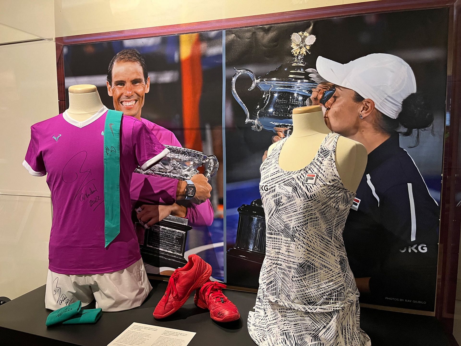 Nadal [left] and Barty&#039;s kits are up on display