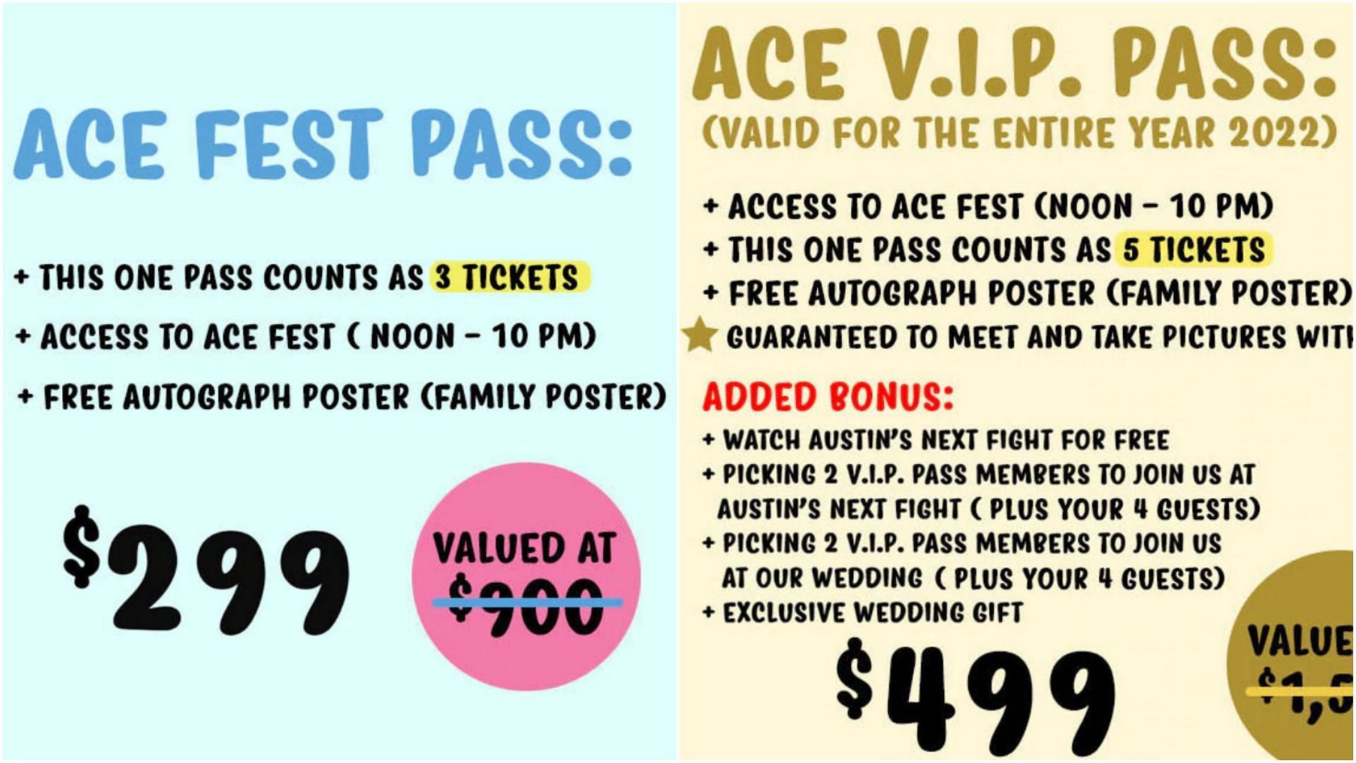 The prices and added perks of the two tickets (Image via theacefamilyfest.com)