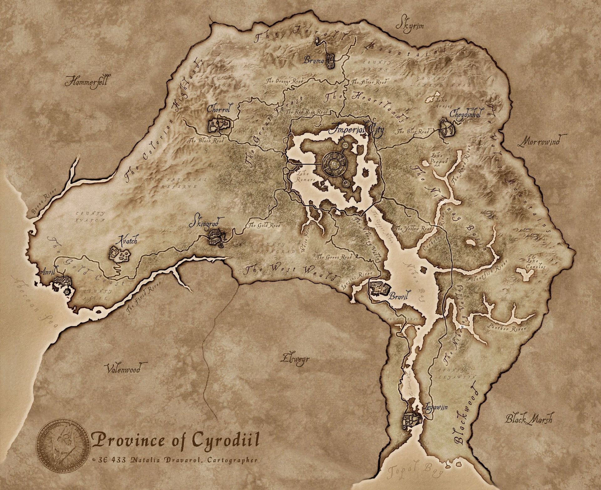 The map of Cyrodiil (Image via The UESPWiki)