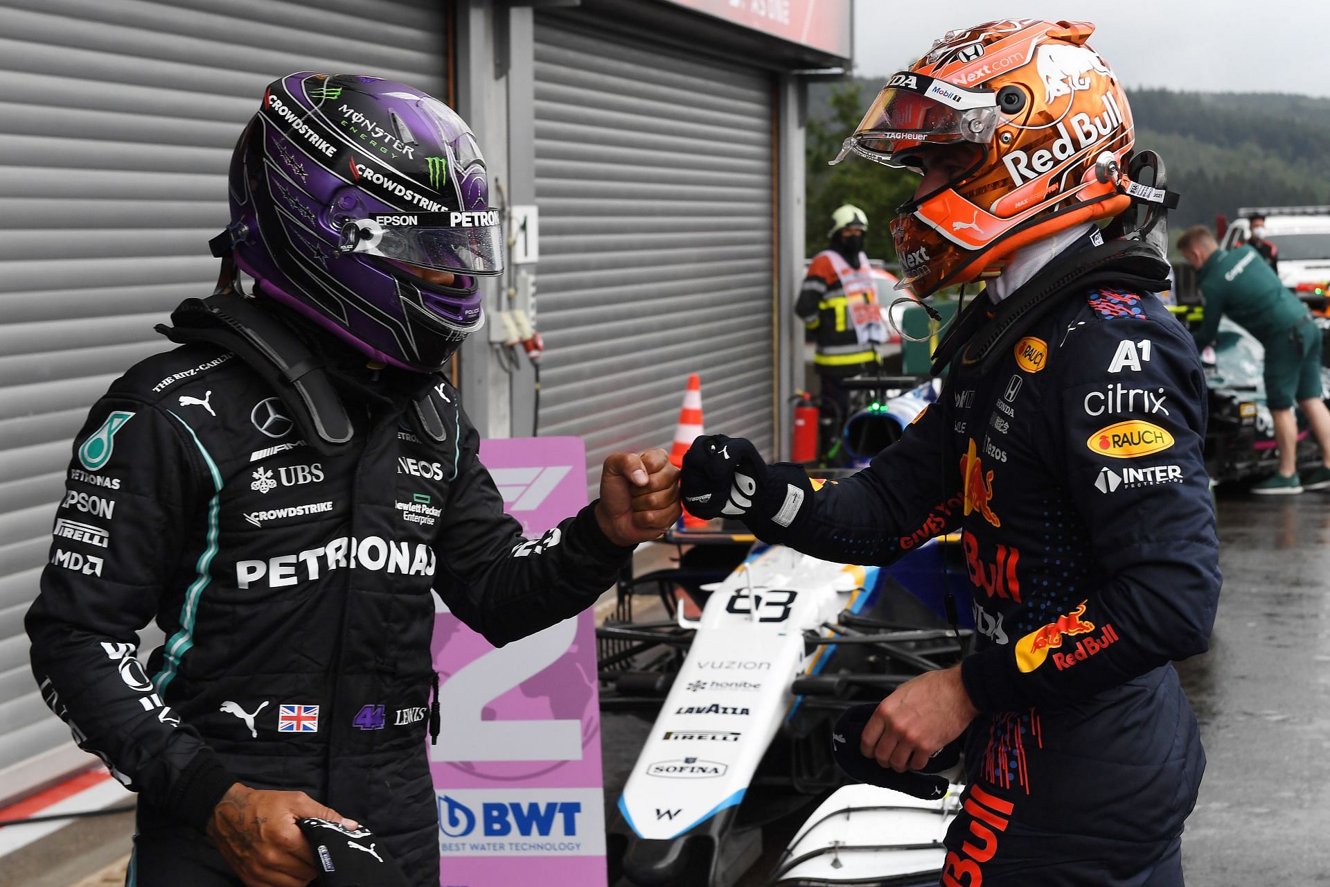 F1 Grand Prix of Belgium - Lewis Hamilton (left) and Max Verstappen (right) congratulate each other