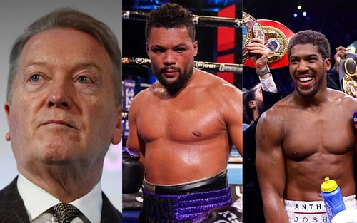 (From left to right) Frank Warren, Joe Joyce, and Anthony Joshua