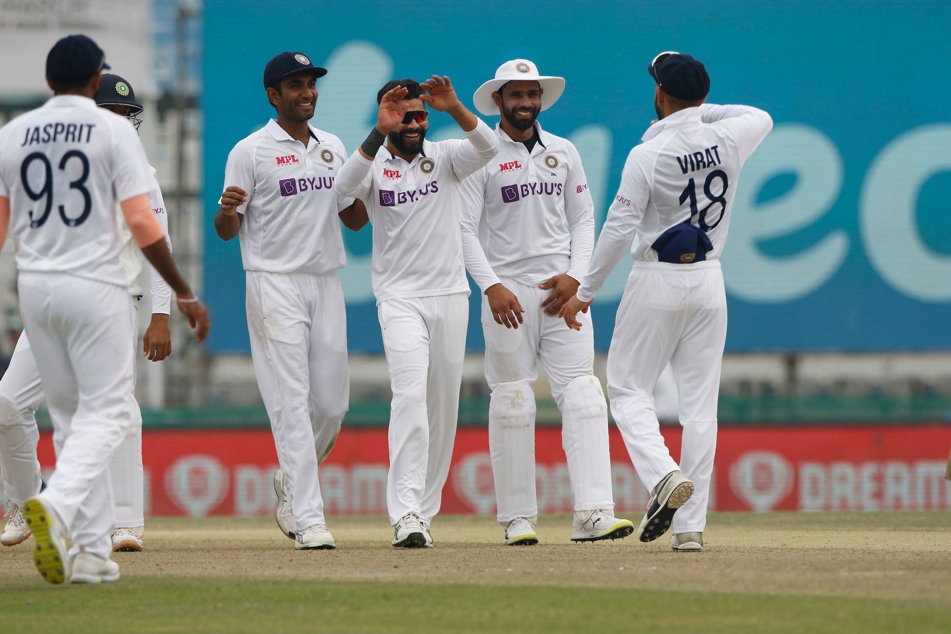 Ravindra Jadeja celebrates one of his nine wickets in Mohali. Pic: BCCI