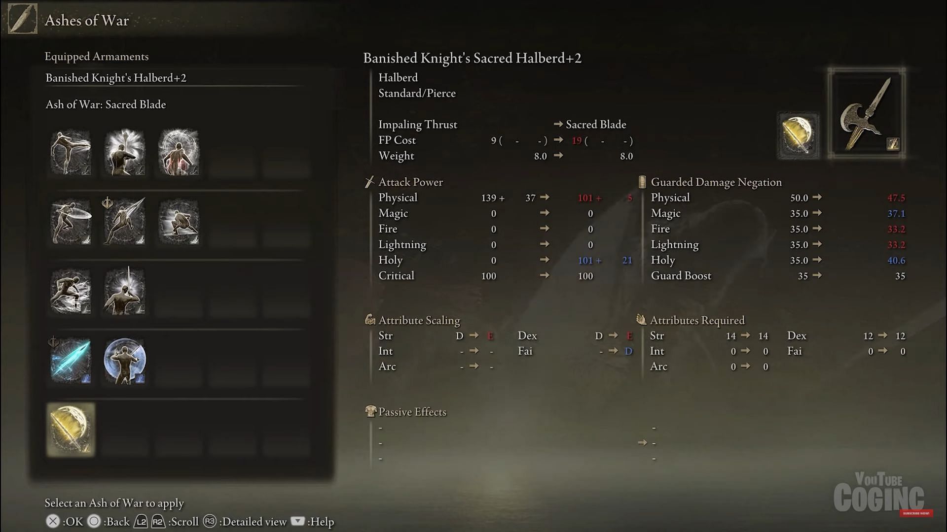 Sacred Blade is one of the most powerful Faith-based Ash of War in Elden Ring (Image via COGINC/Youtube)