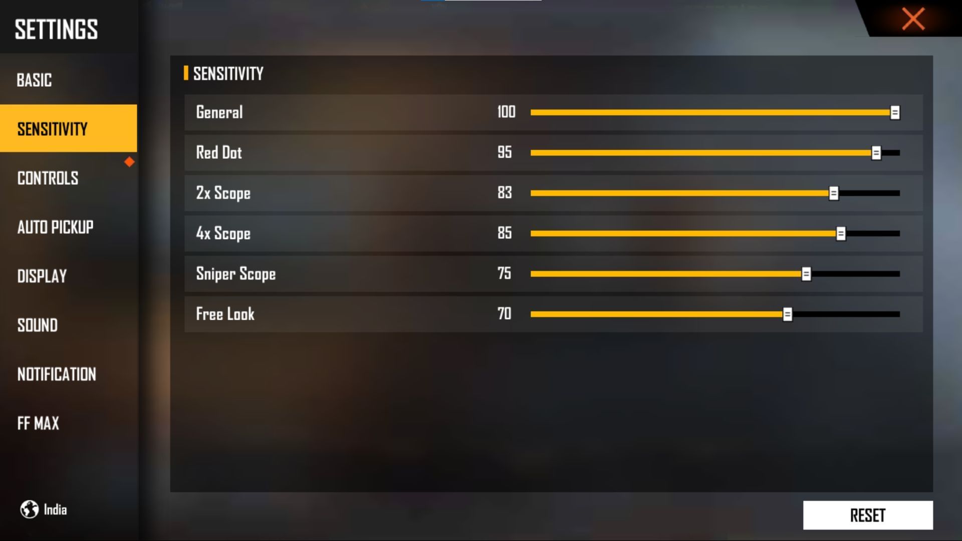 Advised sensitivity range (Image via Garena)