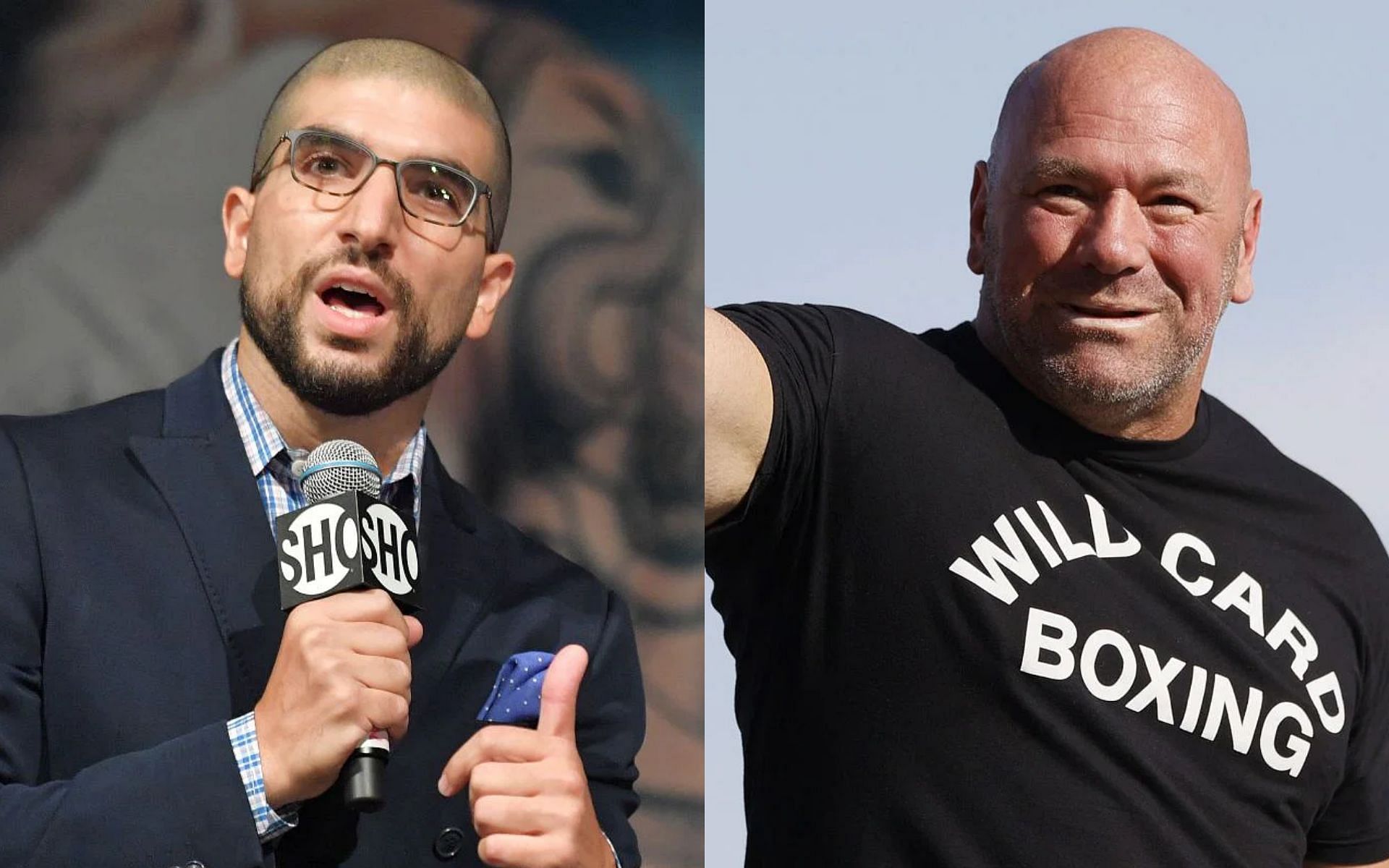 Ariel Helwani (left), Dana White (right)