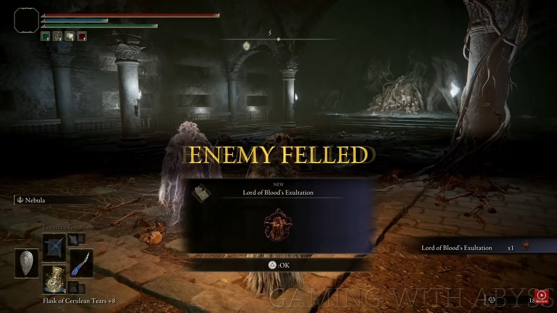 Lord of Blood&#039;s Exultation makes bleed-oriented builds even stronger (Image via YouTube/Gaming with Abyss)
