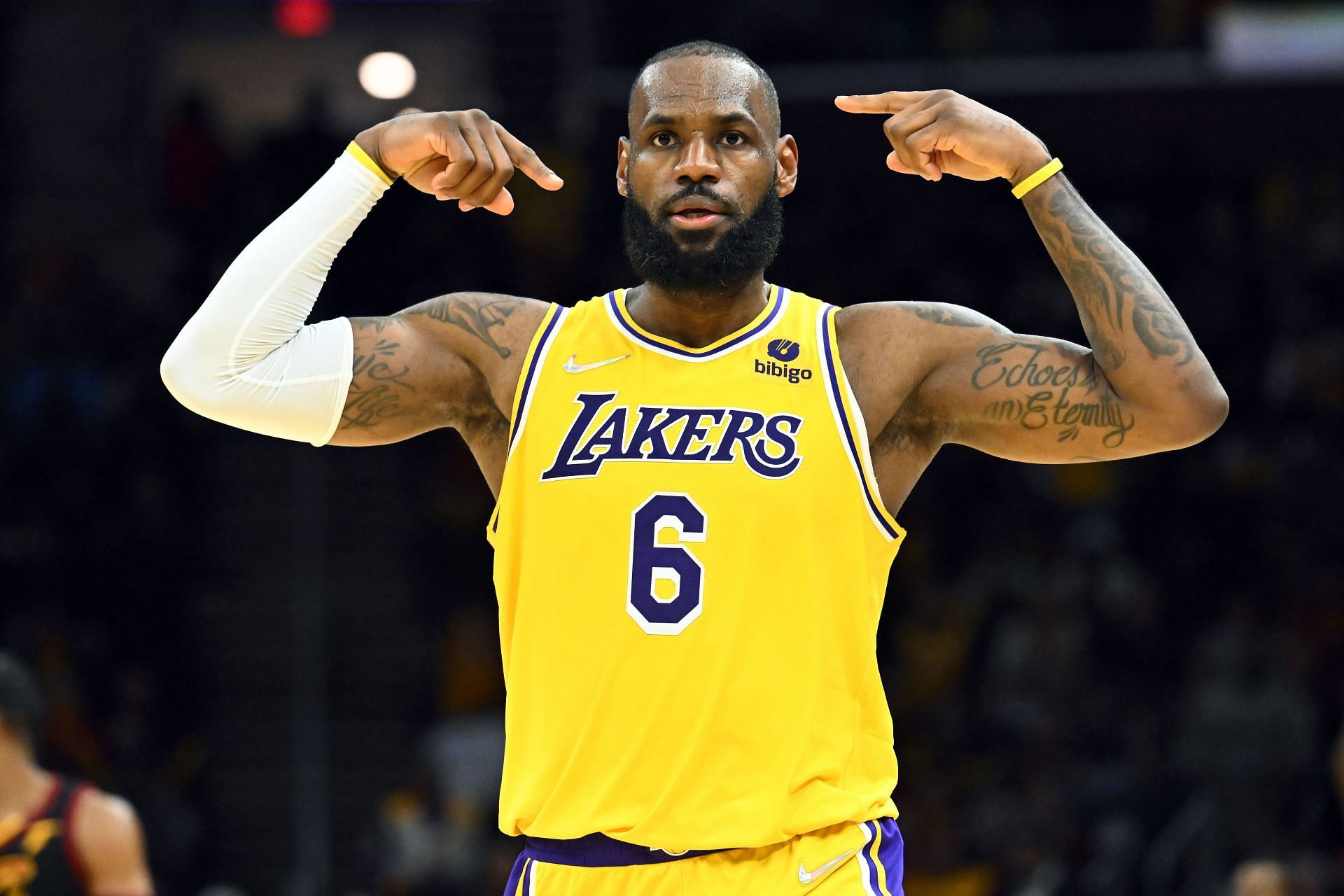 LeBron James of the LA Lakers against the Cleveland Cavaliers