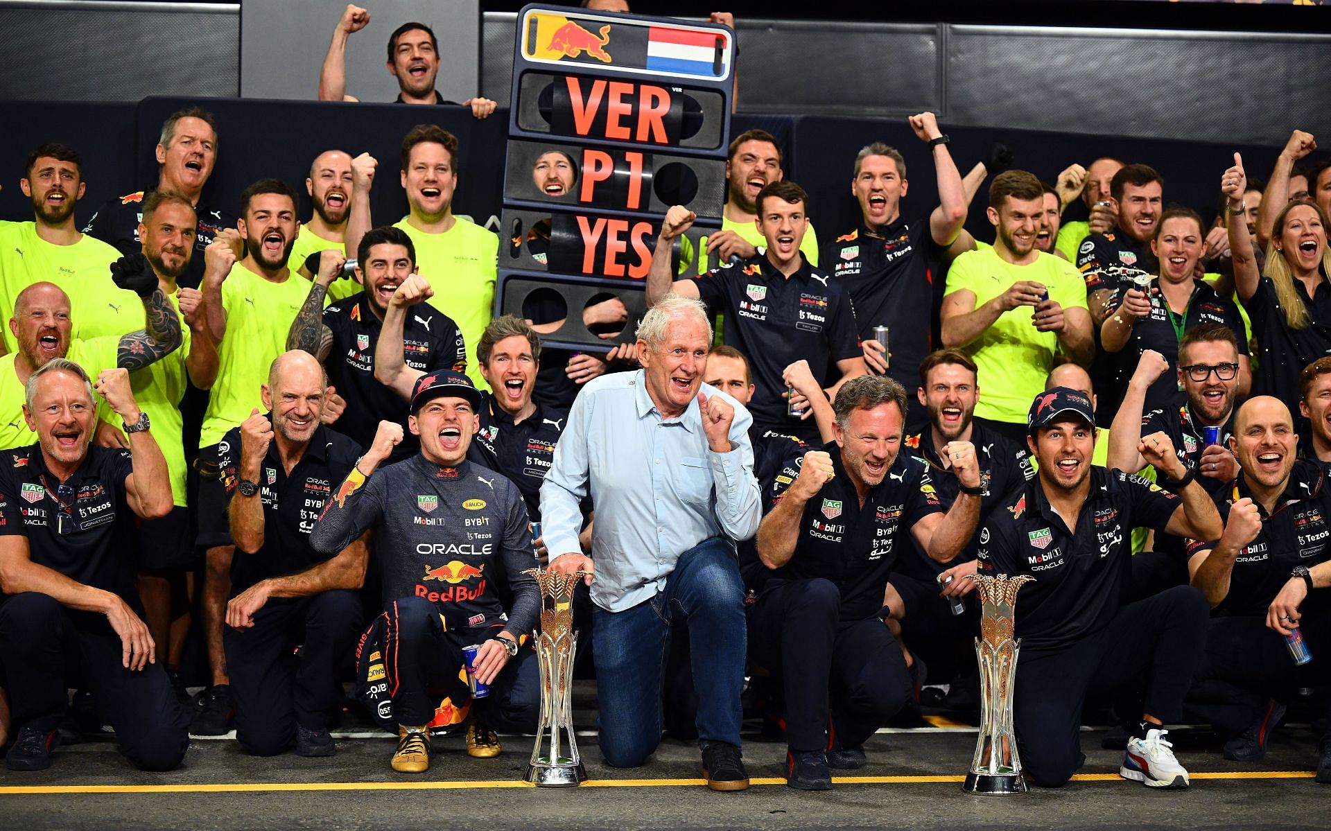 F1 Grand Prix of Saudi Arabia - Max Verstappen celebrates his win with Red Bull