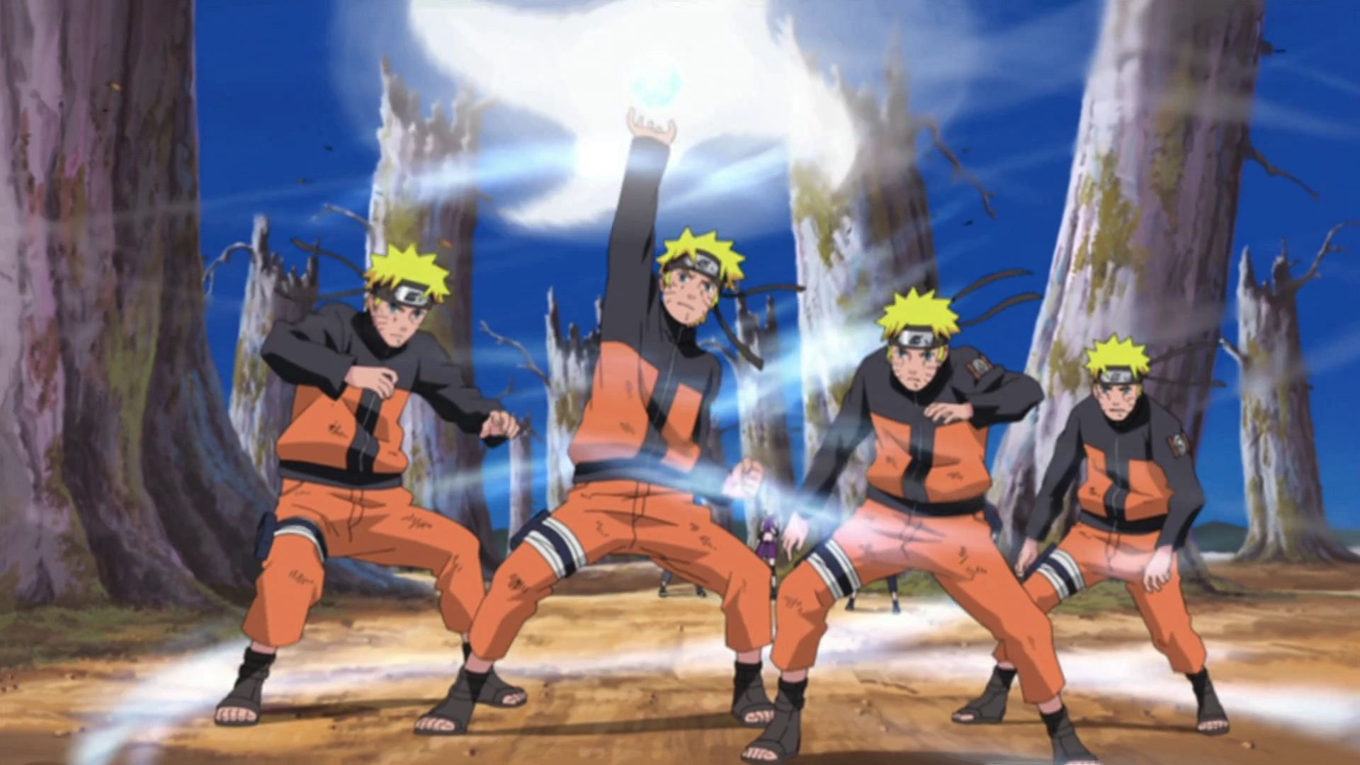 Naruto and his clones creating a Rasenshuriken (Image via Studio Pierrot)