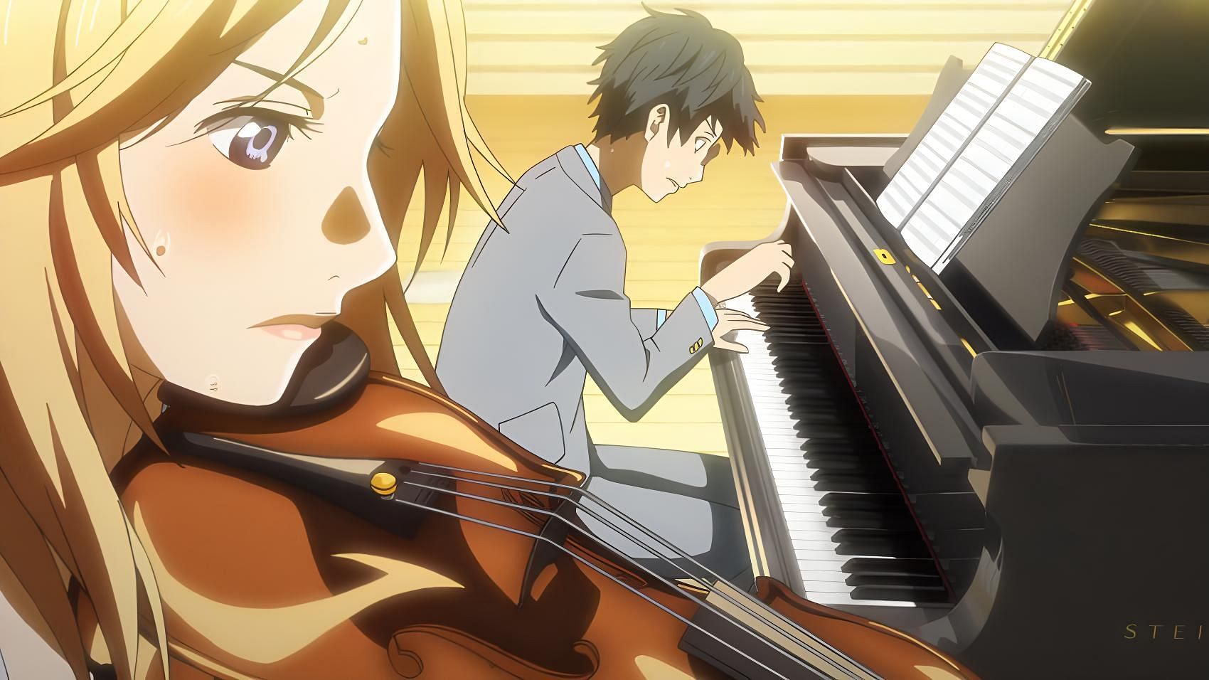 Kaori and Kosei as seen in the anime &quot;Your Lie in April&quot; (Image via A-1 Pictures)