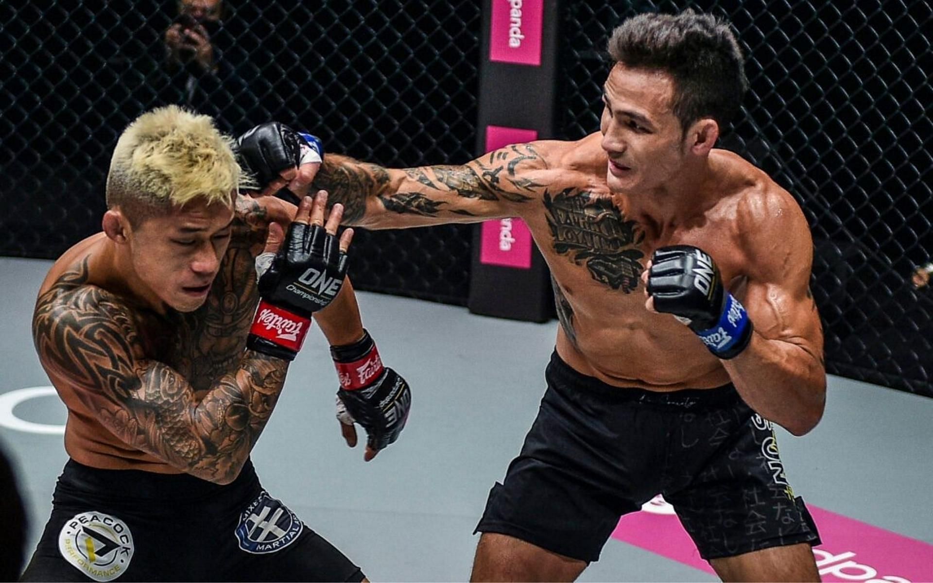 Thanh Le (right) knocked out Martin Nguyen (left) to win the ONE Championship featherweight belt in 2020. (Image courtesy of ONE Championship)