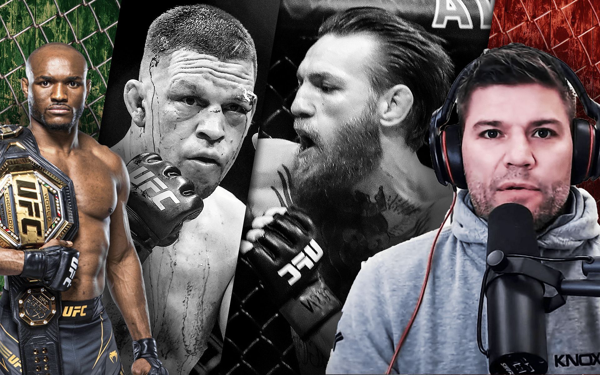 Josh Thompson (R) believes Conor McGregor (M) could get a shot at Kamaru Usman (L) with a win over Nate Diaz (M) [Image Credits: Weighing In Podcast, UFC. com, and Getty Images]
