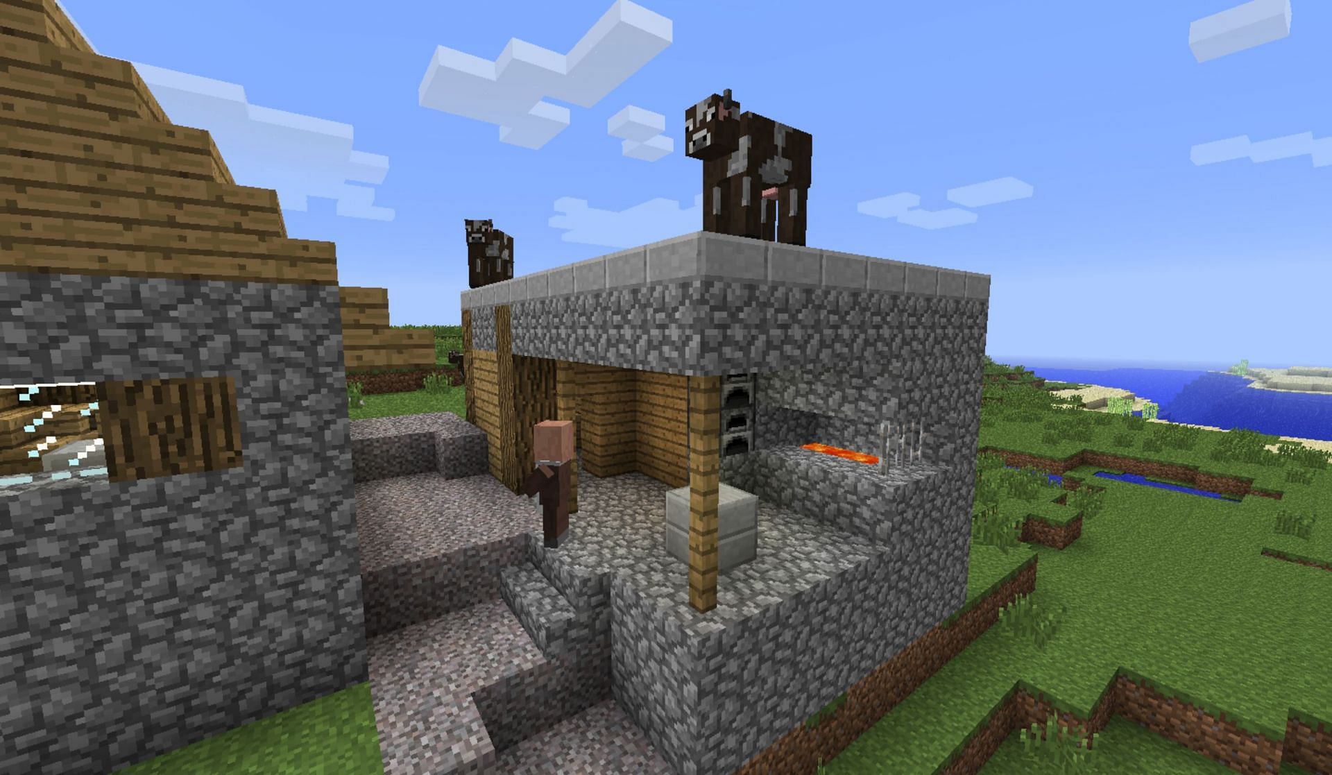 Fast blacksmith access often means early diamond access, which in turn means quick obsidian (Image via Mojang)