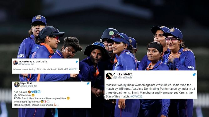 "Absolute dominating performance!"- Twitter erupts as India blow away West Indies by 155 runs in Women's World Cup 2022