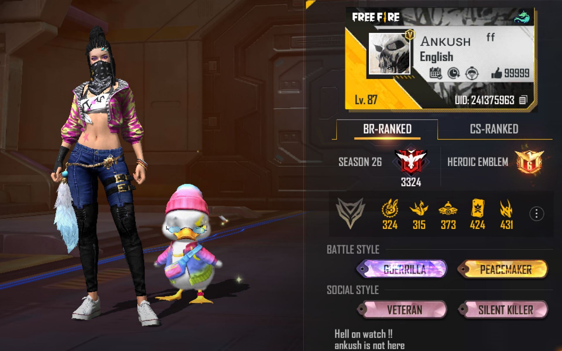 Ankush FF&#039;s Free Fire MAX ID (Image via Garena)