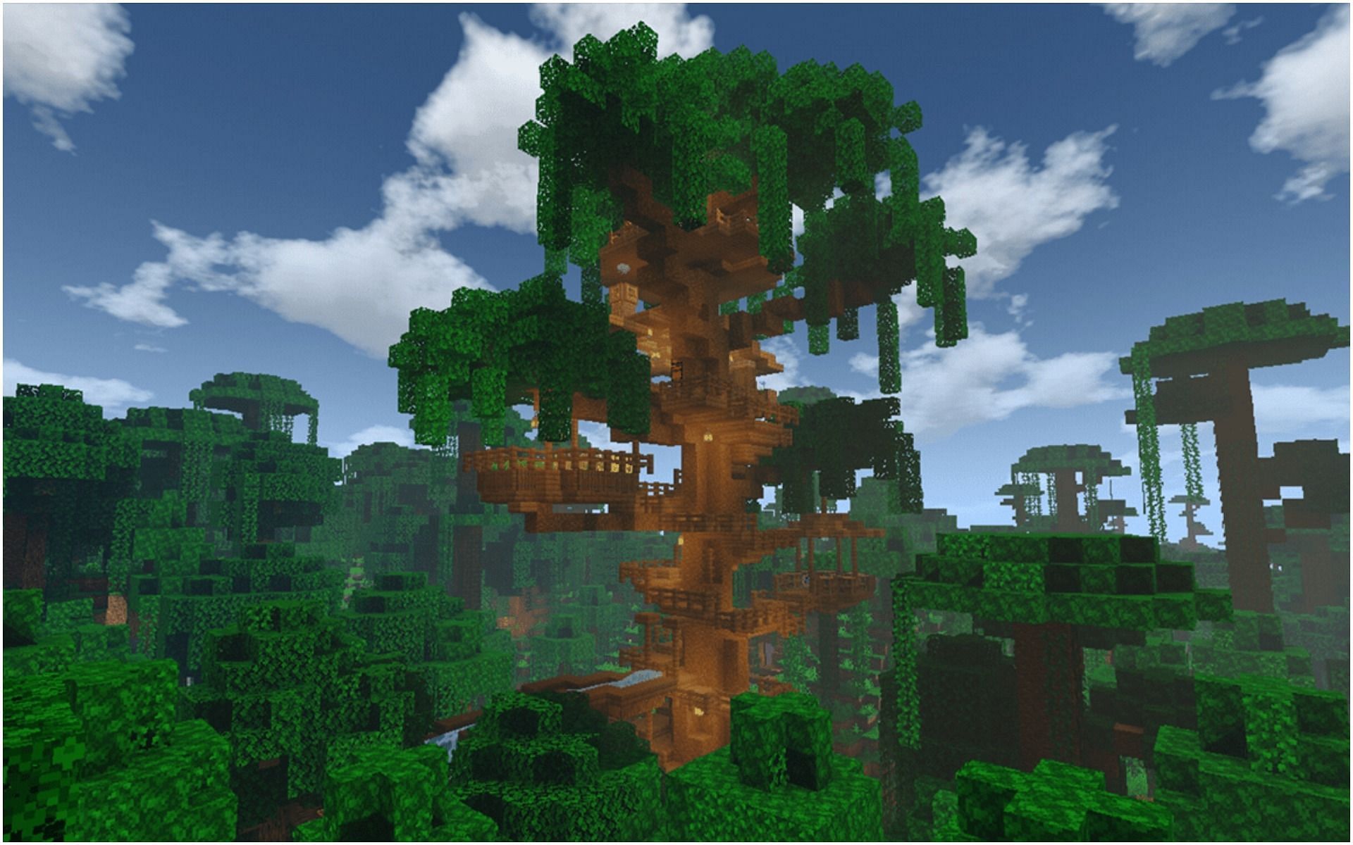 Treehouses are fun to build (Image via Mcpeaddons)