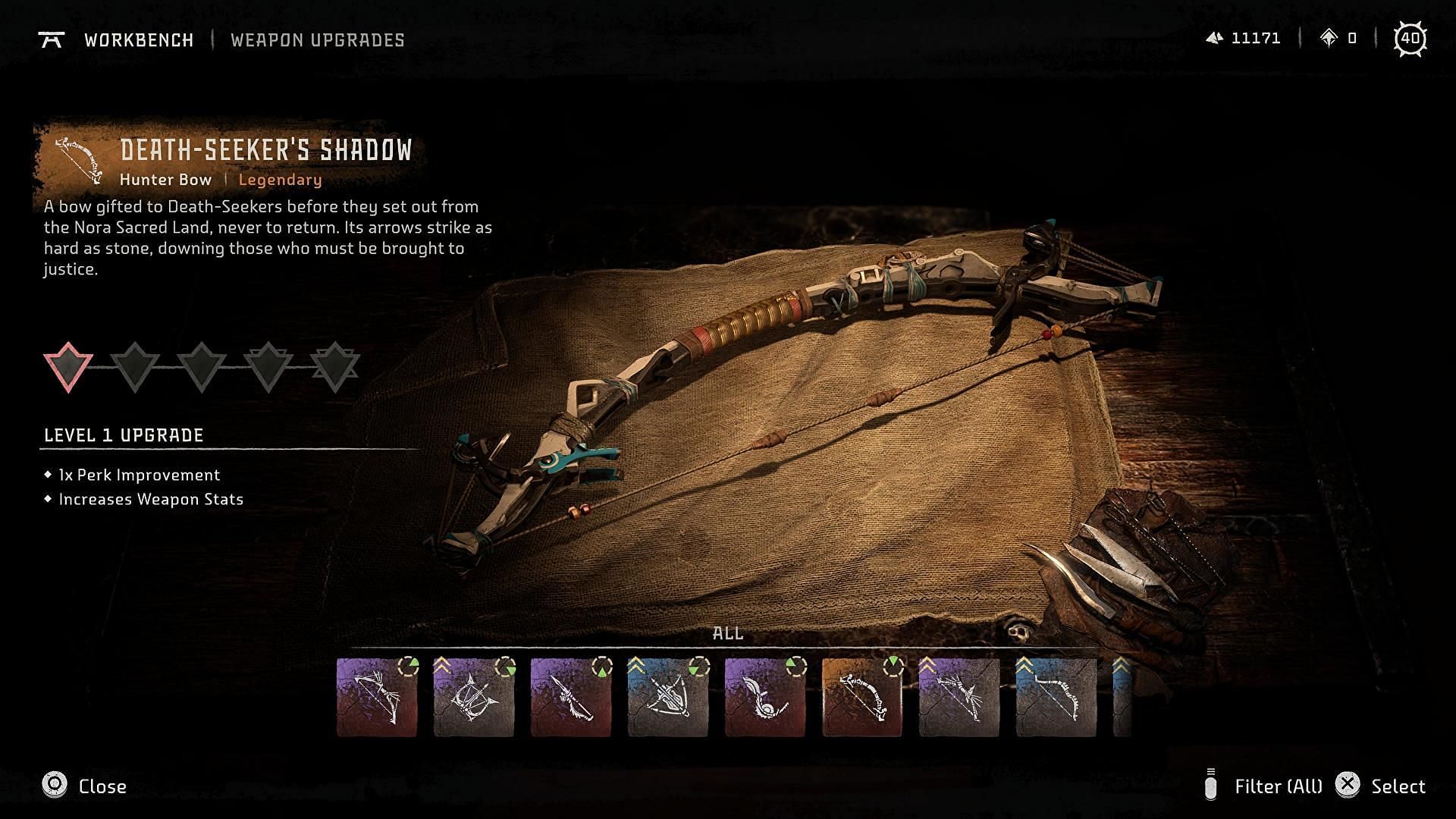 A look at the Death-Seeker&#039;s Shadow bow (Image via Guerilla Games)