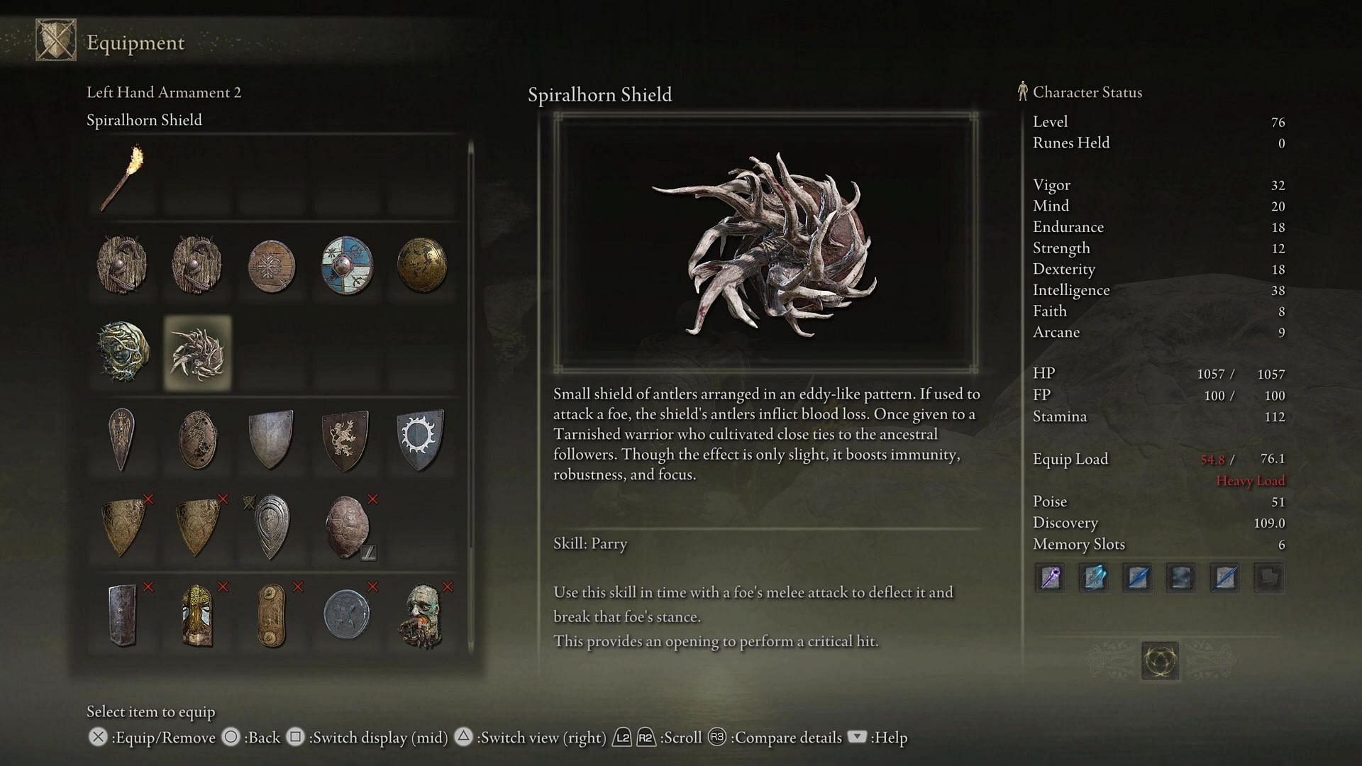 The Spiralhorn Shield lacks guard, but works very well for parry purposes (Image via EternityInGaming/Youtube)