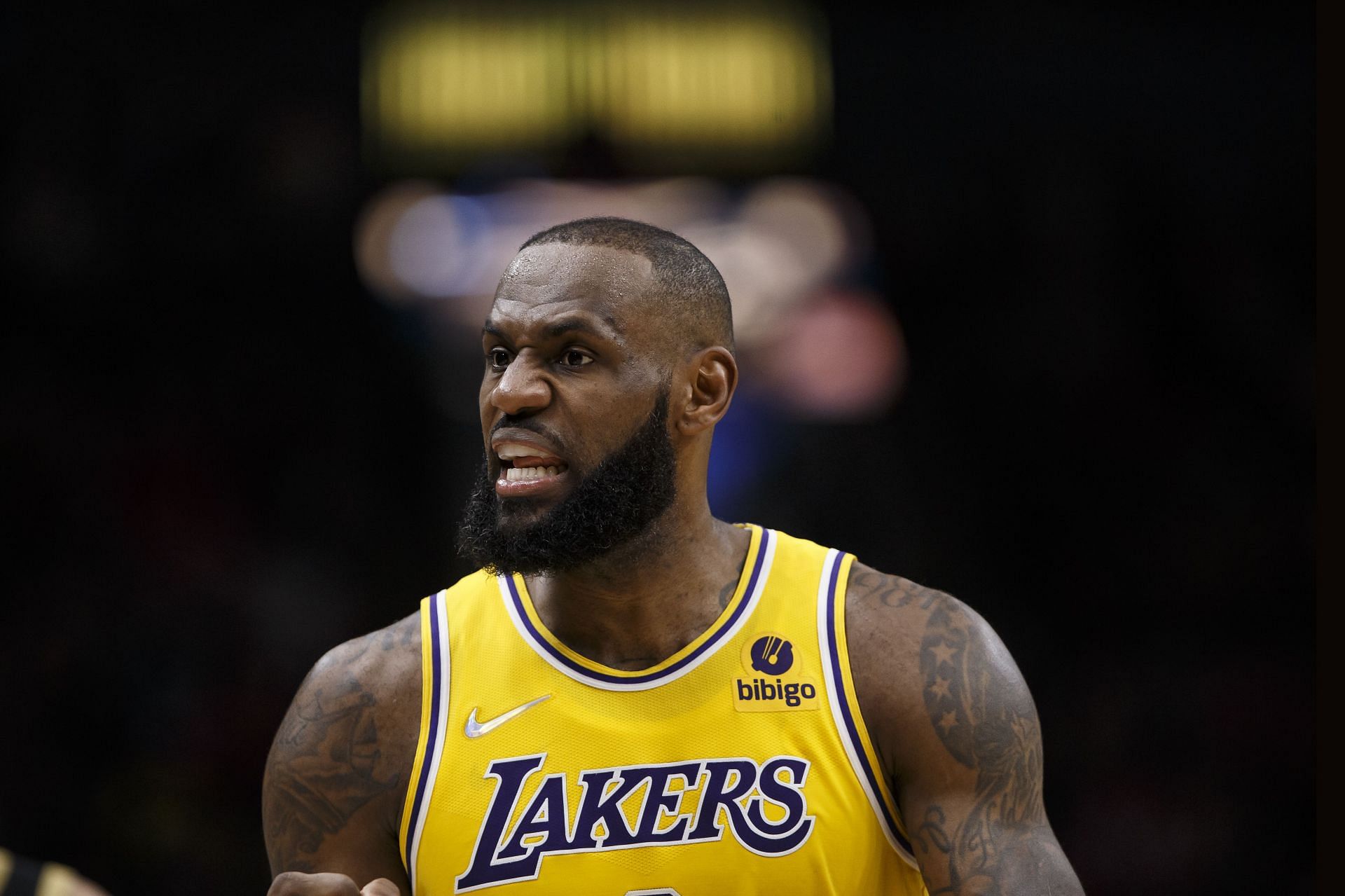 LeBron James in action during Los Angeles Lakers v Toronto Raptors