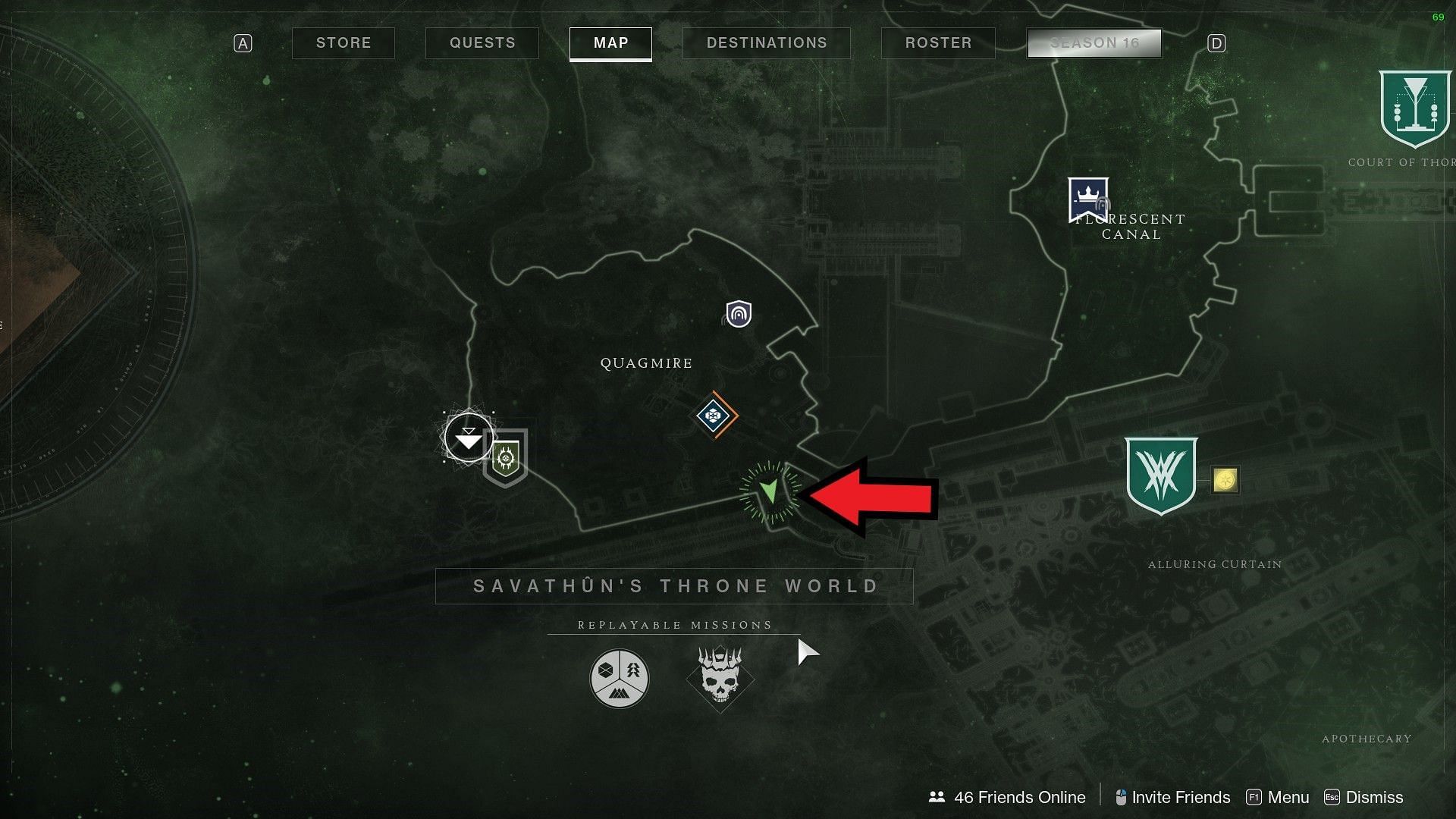 Location of Quagmire Darkness Rift on the map (Image via Bungie)