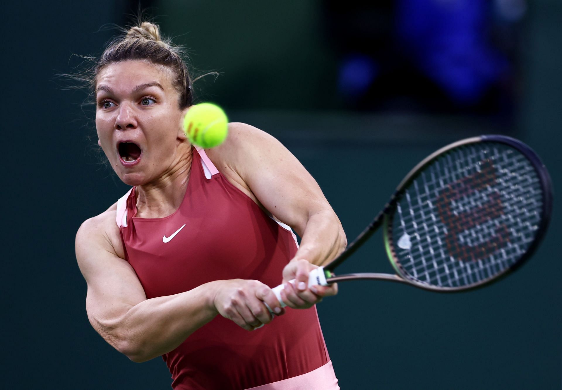 Simona Halep during her semi-final match at the BNP Paribas Open at the Indian Wells Tennis Garden