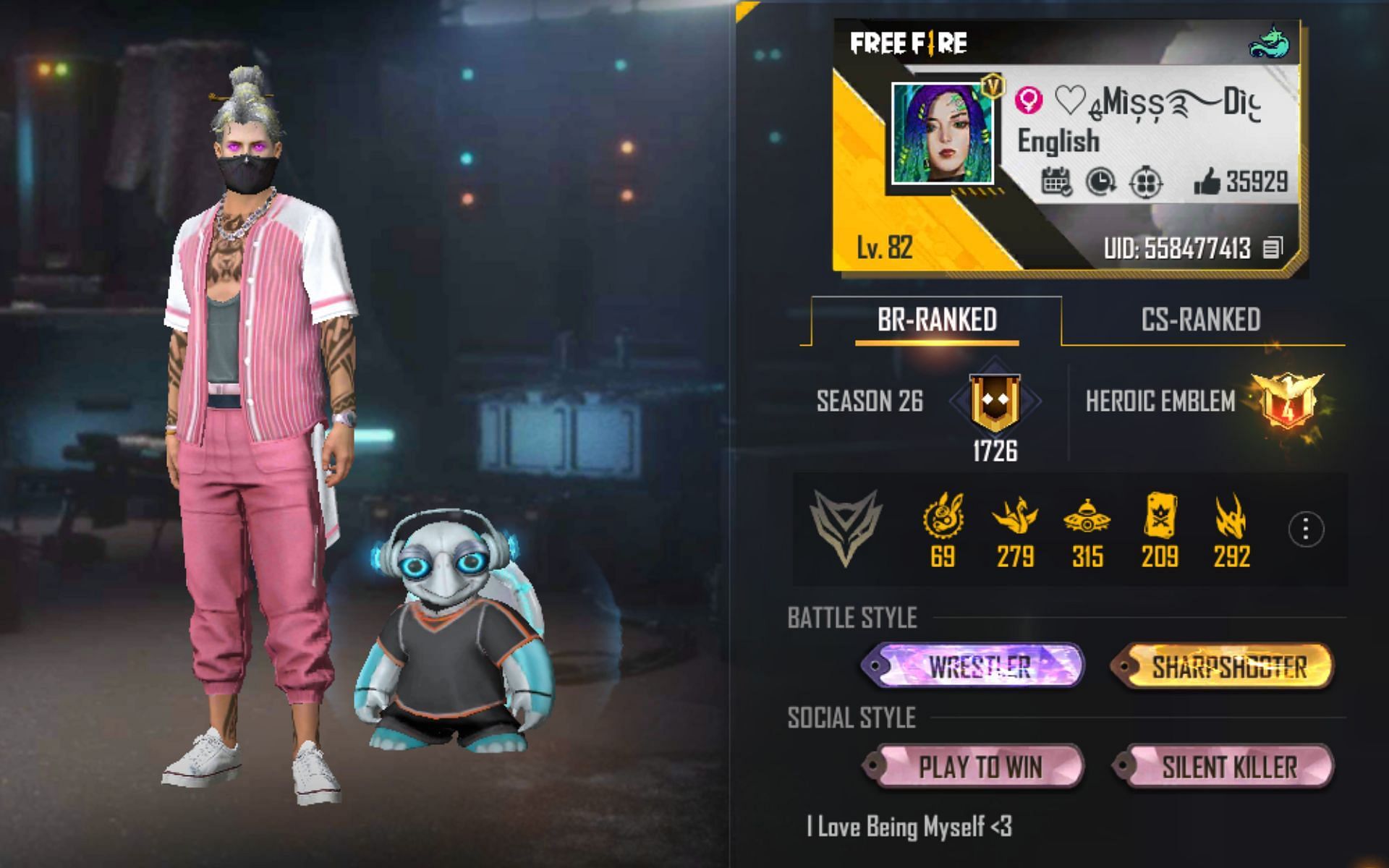 BlackPink Gaming&#039;s Free Fire MAX ID (Image via Garena)