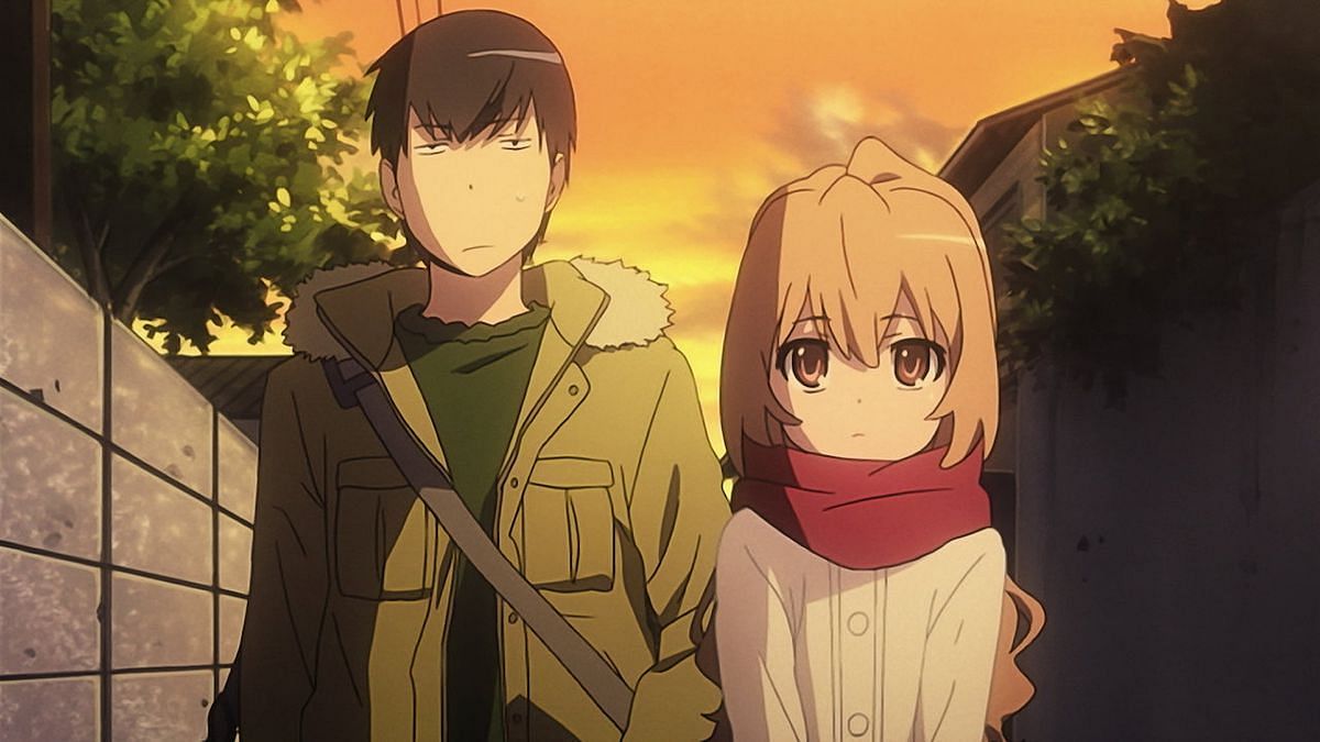 Taiga Aisaka and Ryuji Takasu as seen in the anime Toradora (Image via Studio J.C.Staff)