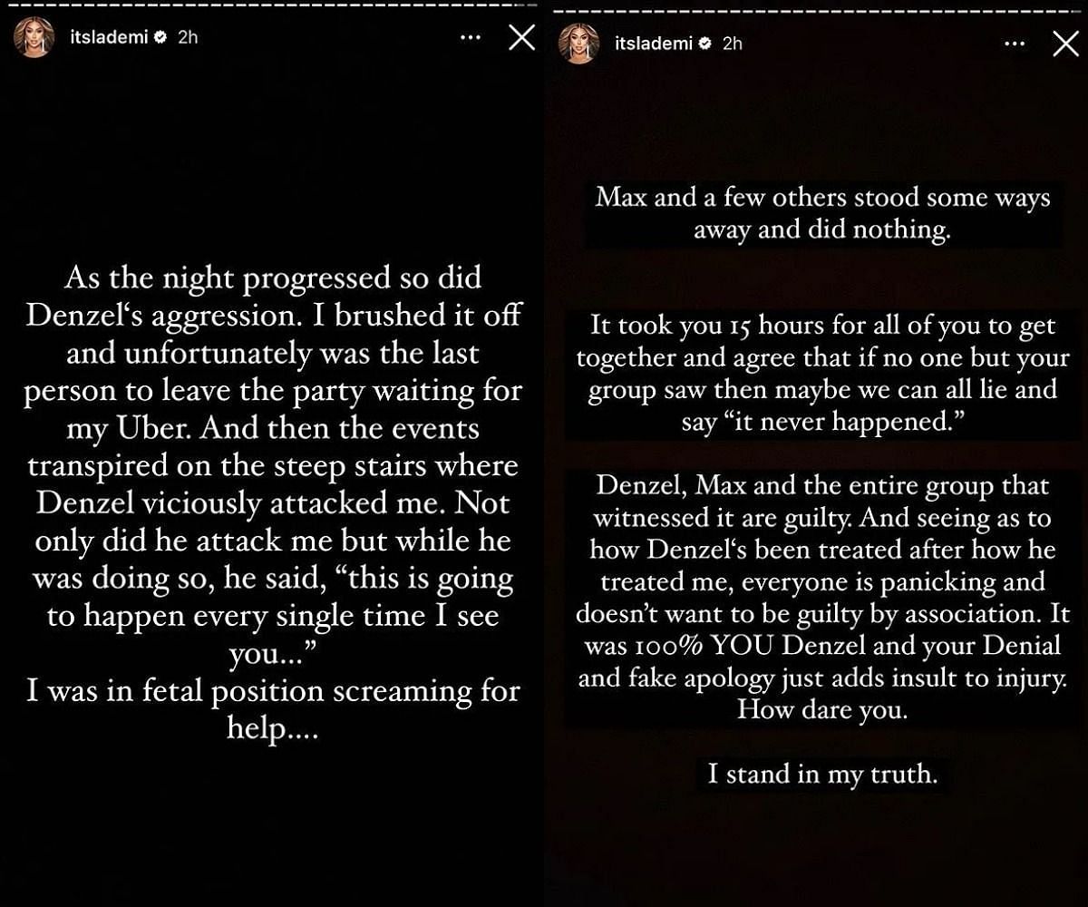 La Demi claims that Denzel Dion&#039;s group watched her get assaulted (Image via itslademi/Instagram)