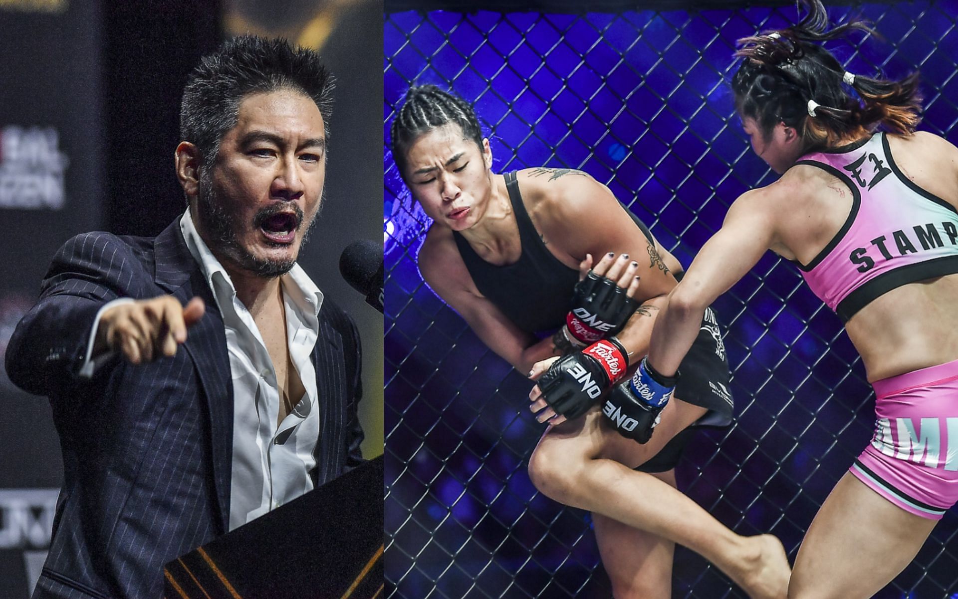 Chatri Sityodtong (left) says he thought Stamp Fairtex&#039; liver blow to Angela Lee would&#039;ve finished the main event of ONE X. [Photos ONE Championship]
