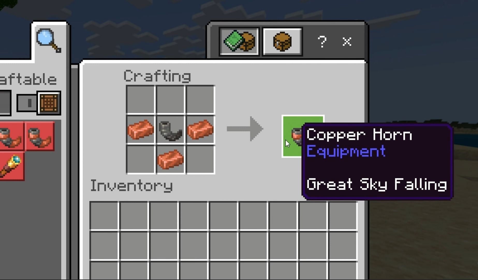 Copper horn crafting recipe (Image via wattles YouTube)