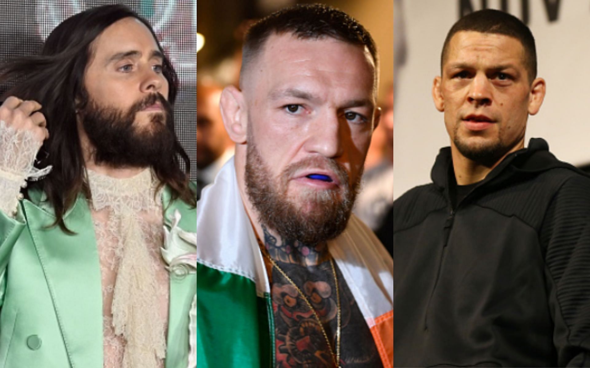 Jared Leto (left); Conor McGregor (center); Nate Diaz (right)